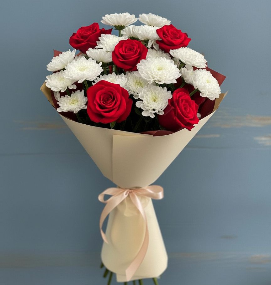 Букет цветов из: Розы и Хризантемы в Челно-Вершины