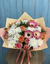 Букет цветов из:  Розы, Герберы и Хризантемы в Челно-Вершины