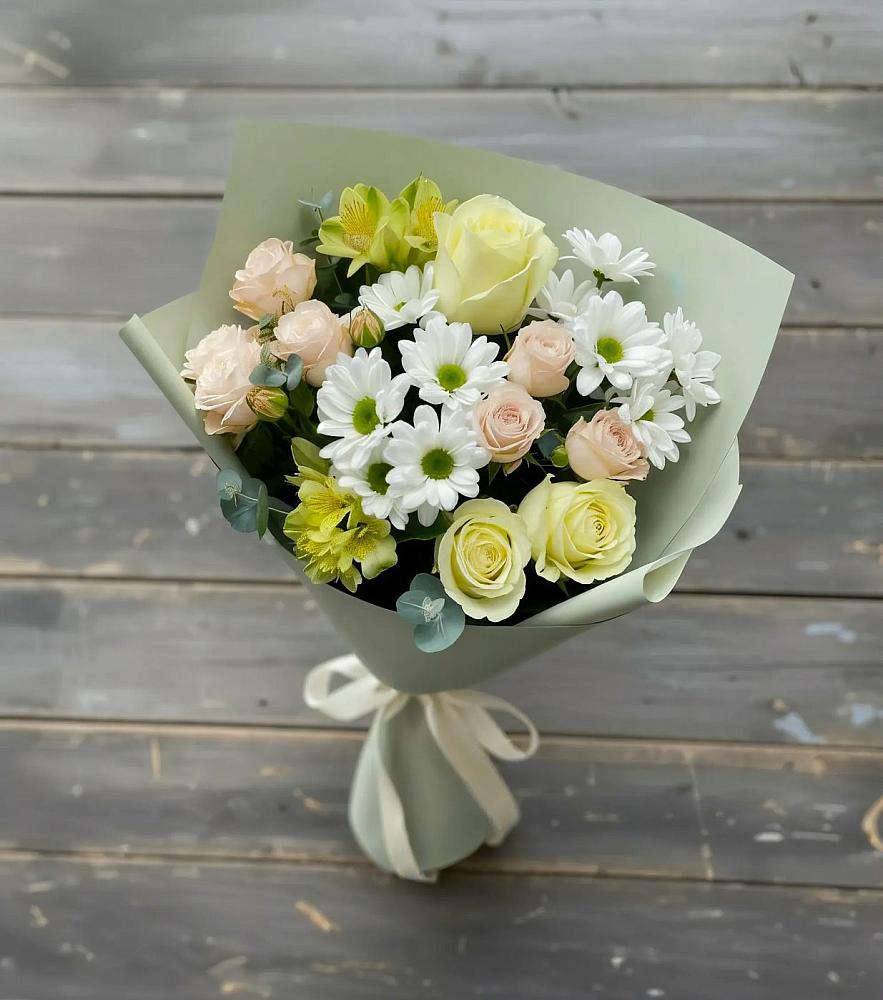 Букет цветов из: Альстромерии, Розы и Хризантемы в Челно-Вершины