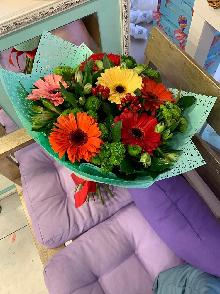 Букет цветов из: Герберы, Хризантемы и Альстромерии в Челно-Вершины