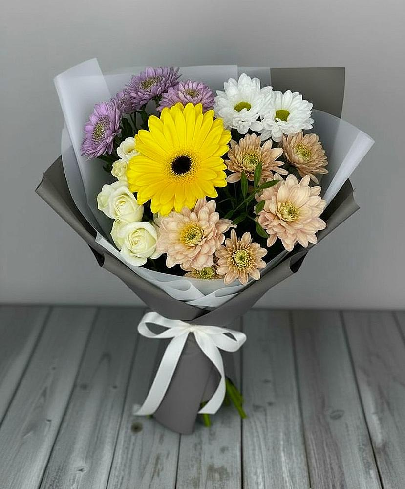 Букет цветов из: Розы, Герберы и Хризантемы в Челно-Вершины