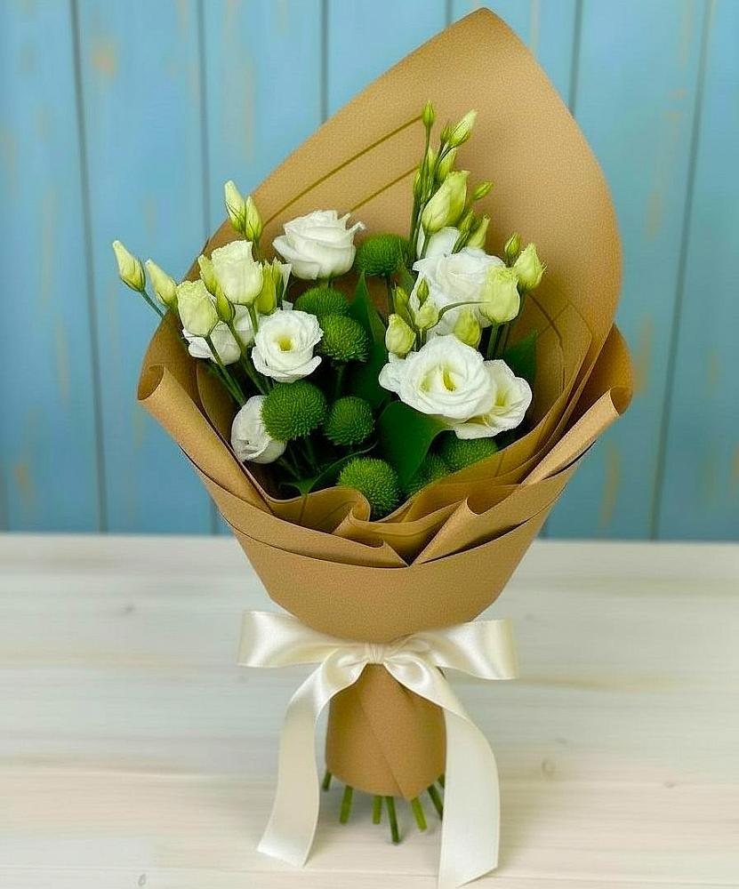 Букет цветов из: Хризантемы и Лизиантусы в Челно-Вершины