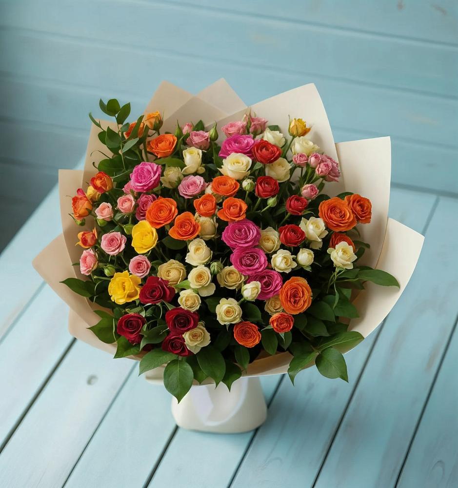 Букет Микс из разноцветных кустовых роз в Челно-Вершины