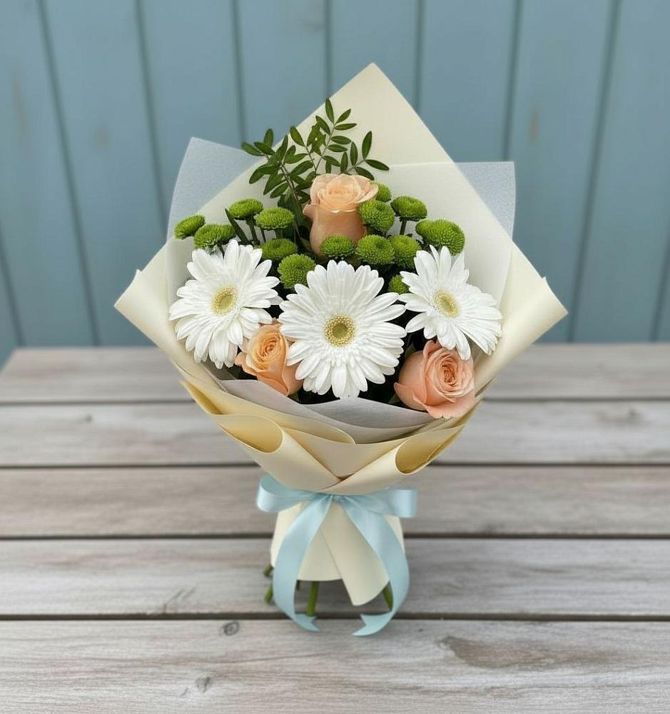 Букет цветов из: Герберы, Розы и Хризантемы в Челно-Вершины