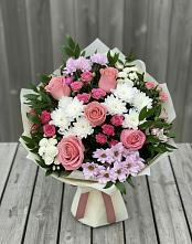 Букет цветов из:  Альстромерии, Гвоздики, Розы и Хризантемы в Челно-Вершины