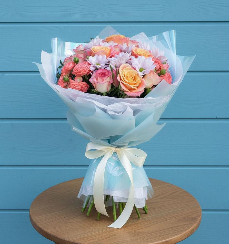 Букет цветов из: Хризантемы и Розы в Челно-Вершины